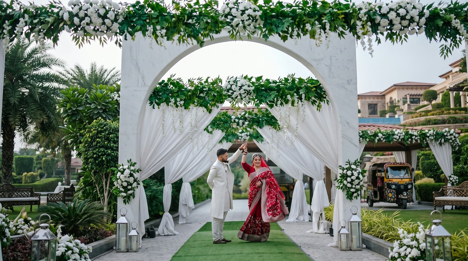 A wedding celebration on the lawn